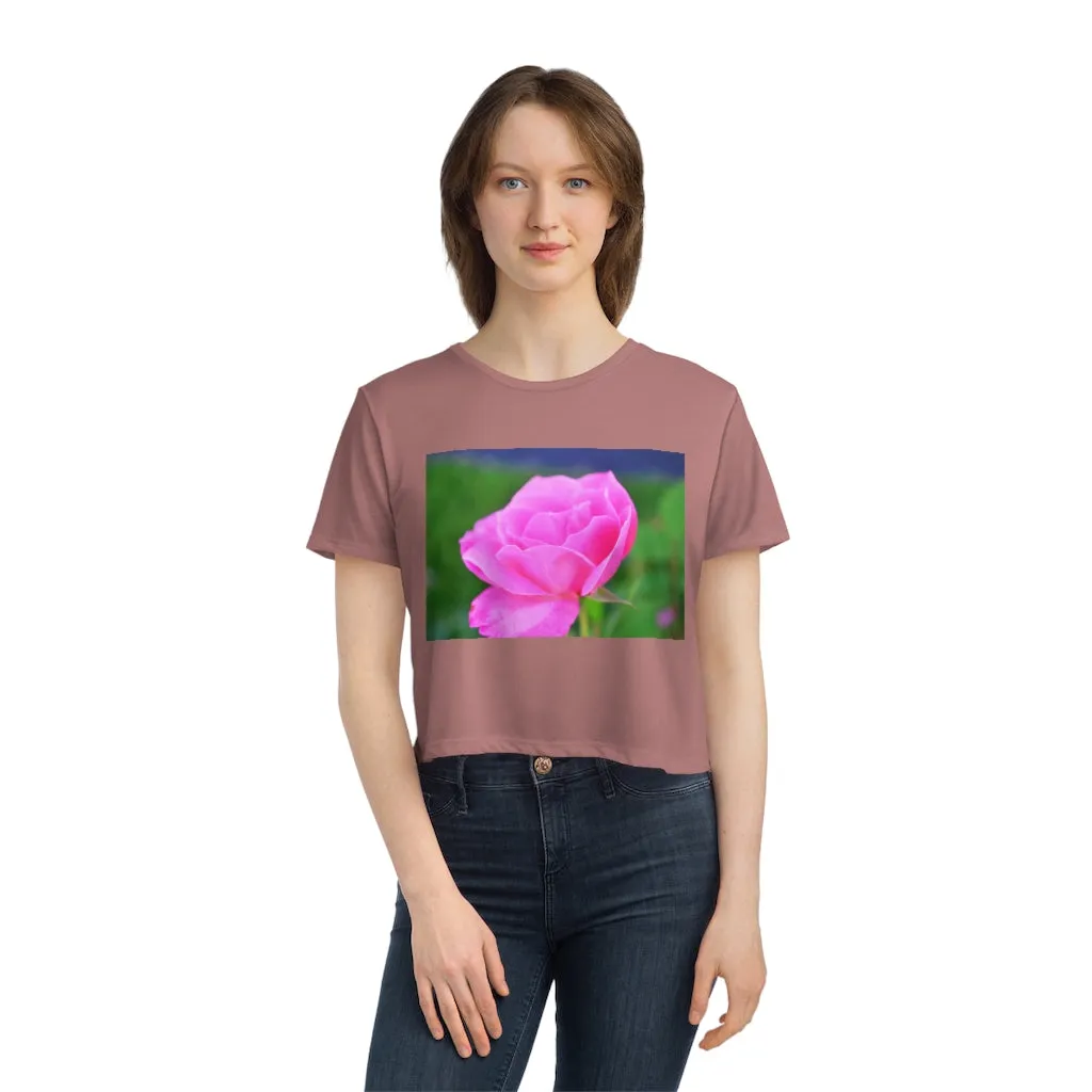 Pink Flower Women's Flowy Cropped Tee