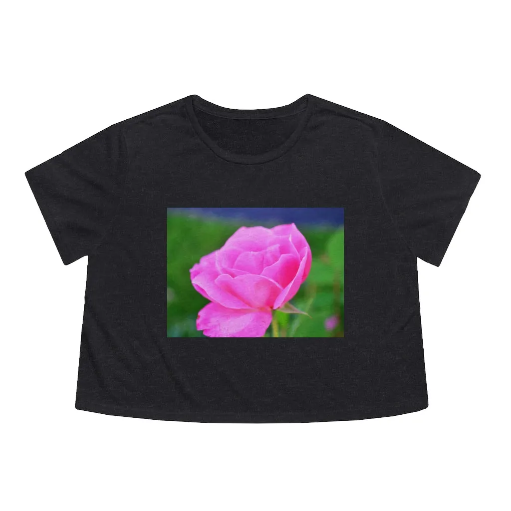 Pink Flower Women's Flowy Cropped Tee