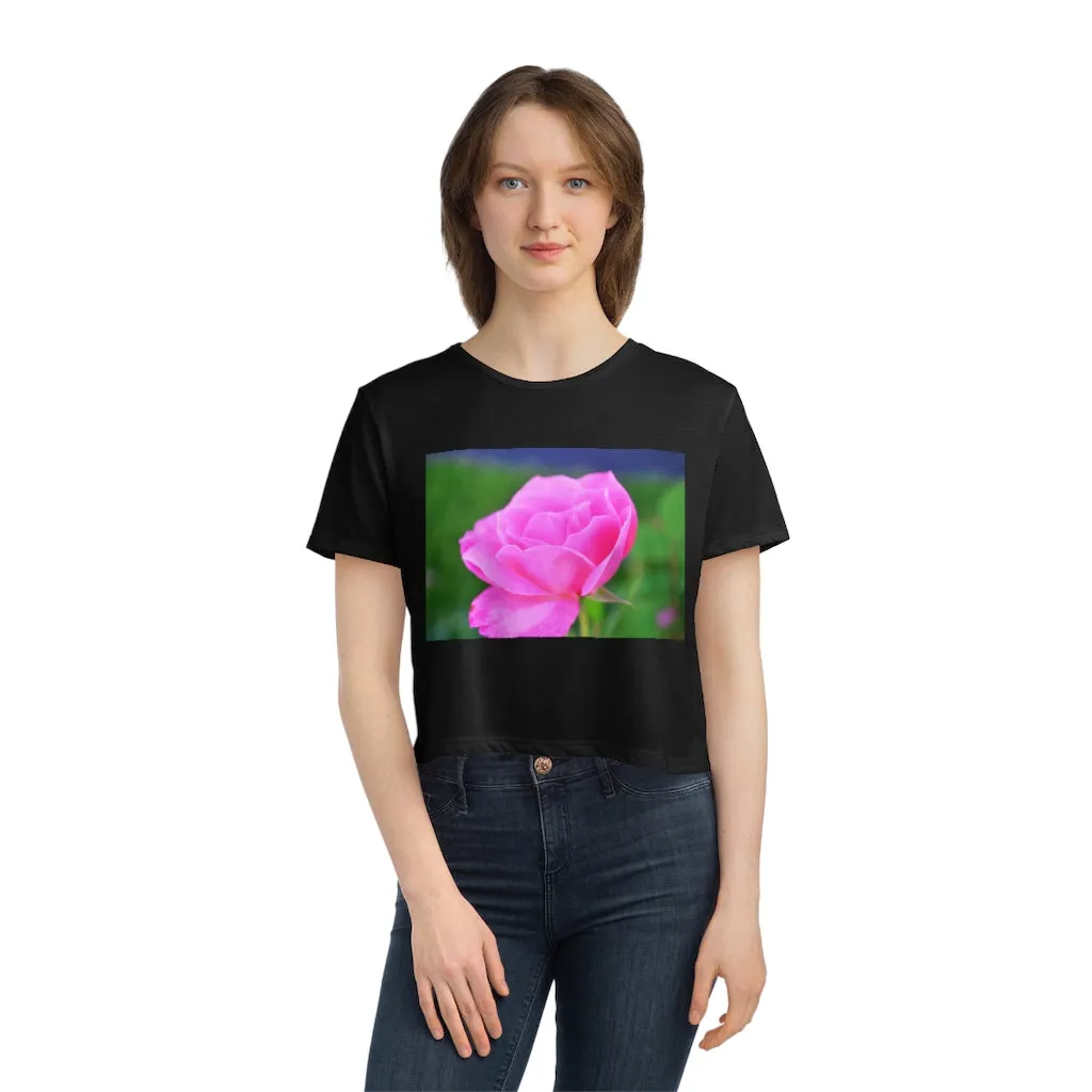 Pink Flower Women's Flowy Cropped Tee