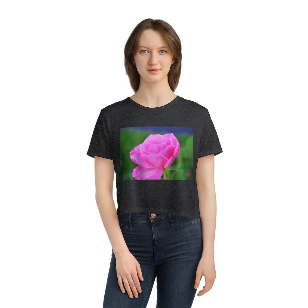 Pink Flower Women's Flowy Cropped Tee