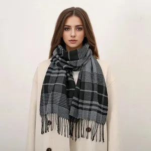 Plaid Print Cashmere Winter Pashmina Scarf with Tassels