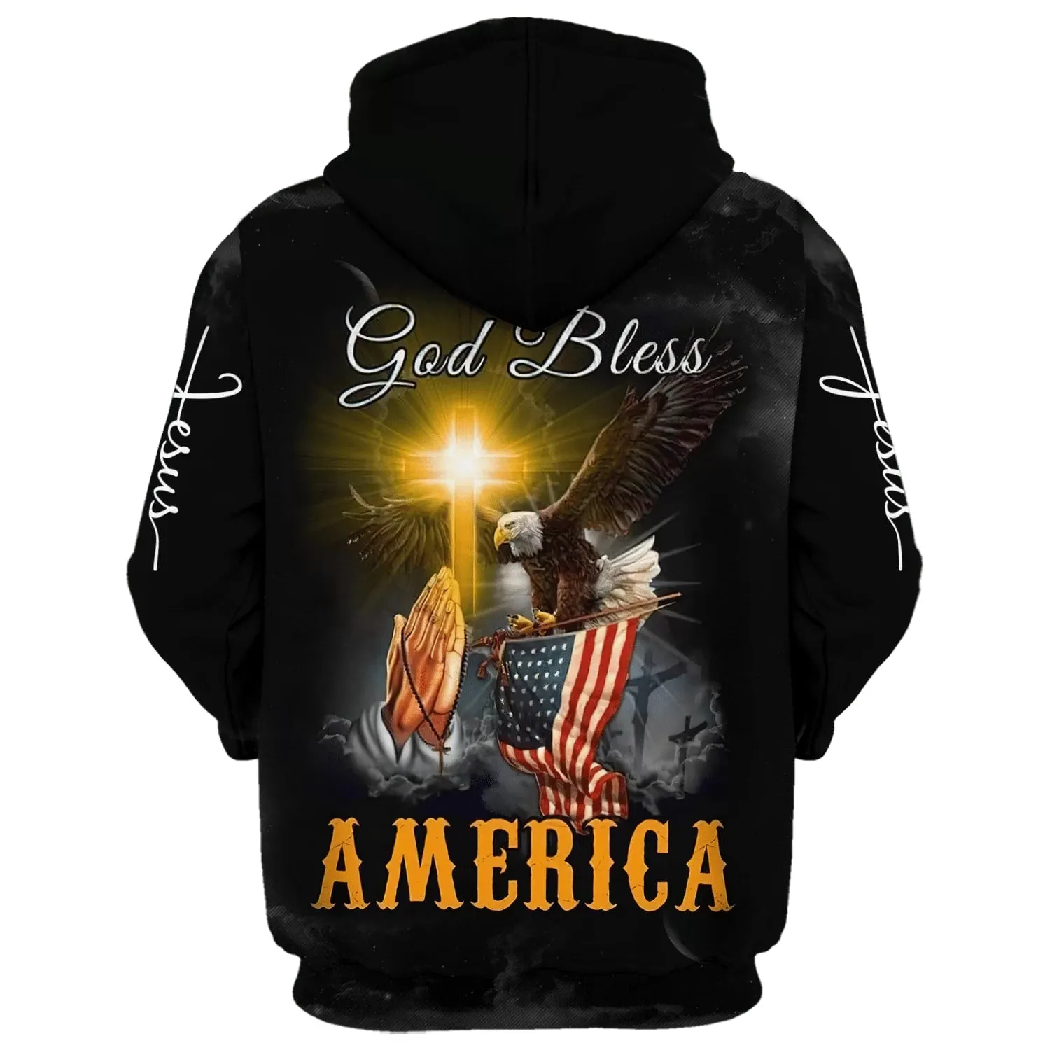 Praying Hand Eagle US Flag Christ Cross God Bless America 3D Hoodies Men & Women Christian Hoodie 3D Printed Hoodie