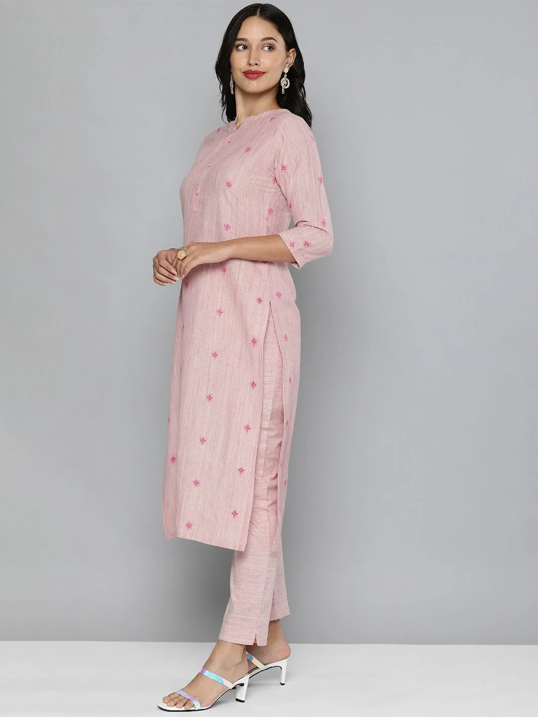 Pure Cotton Handloom Unstitched Pink Ethnic Salwar Suit Material