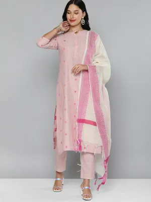 Pure Cotton Handloom Unstitched Pink Ethnic Salwar Suit Material