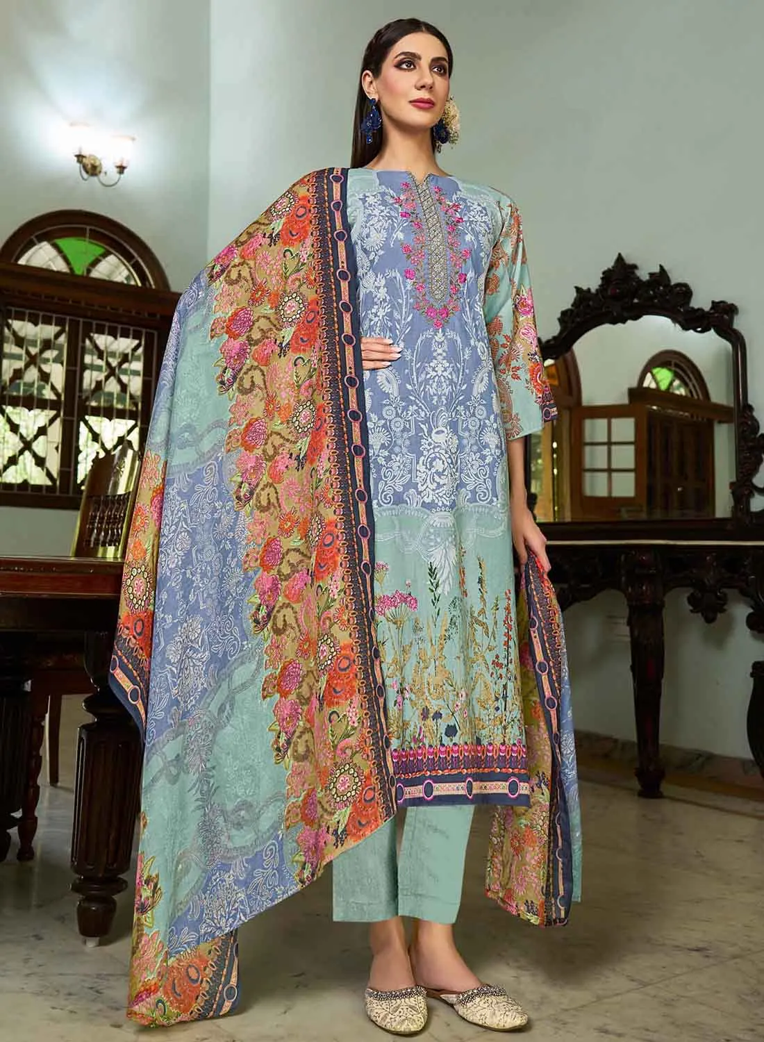 Pure Cotton Pakistani Print Unstitched Suit Dress Material for Ladies