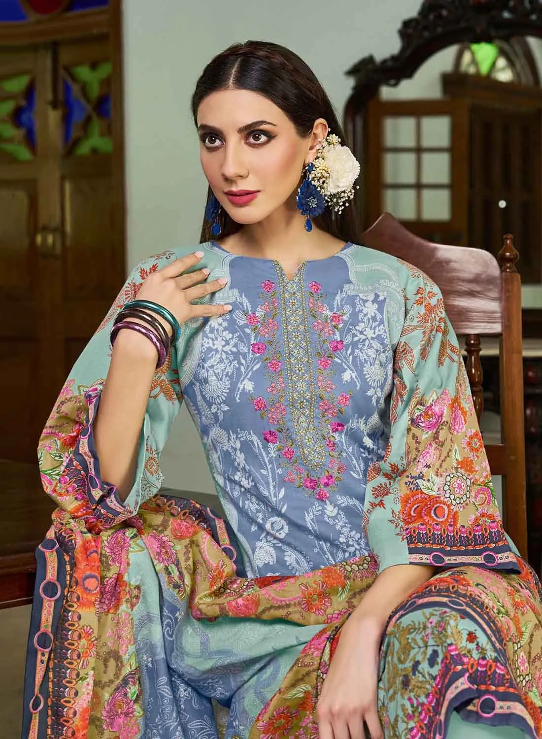 Pure Cotton Pakistani Print Unstitched Suit Dress Material for Ladies