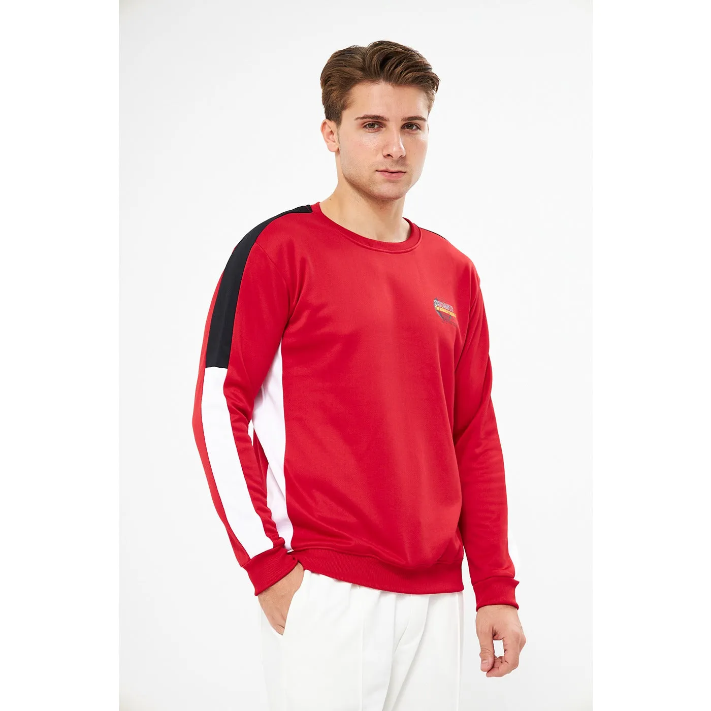 Red Stripe Crew Neck Sweatshirt