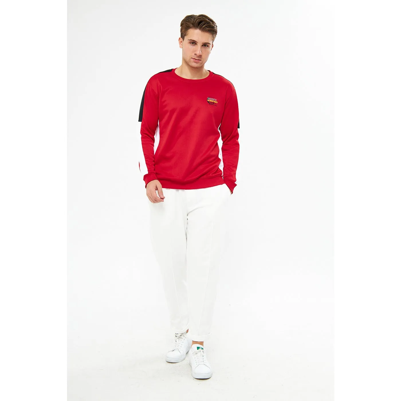 Red Stripe Crew Neck Sweatshirt