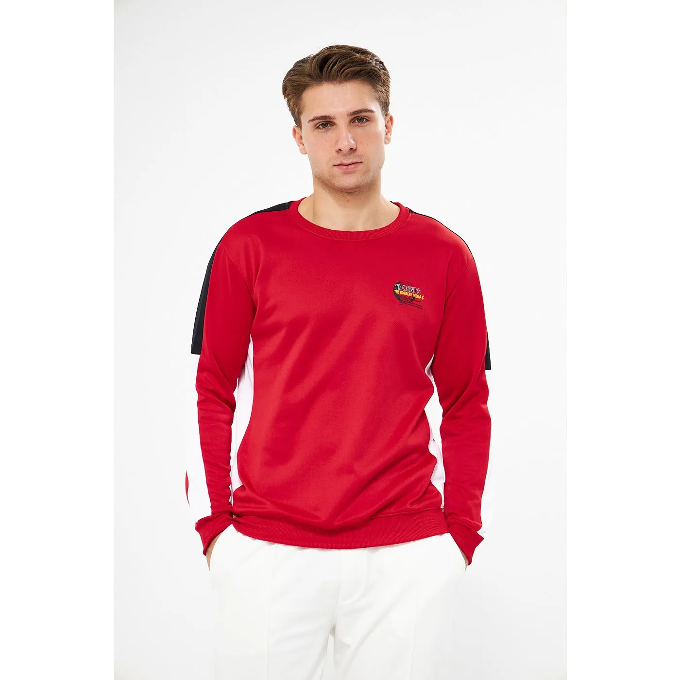 Red Stripe Crew Neck Sweatshirt