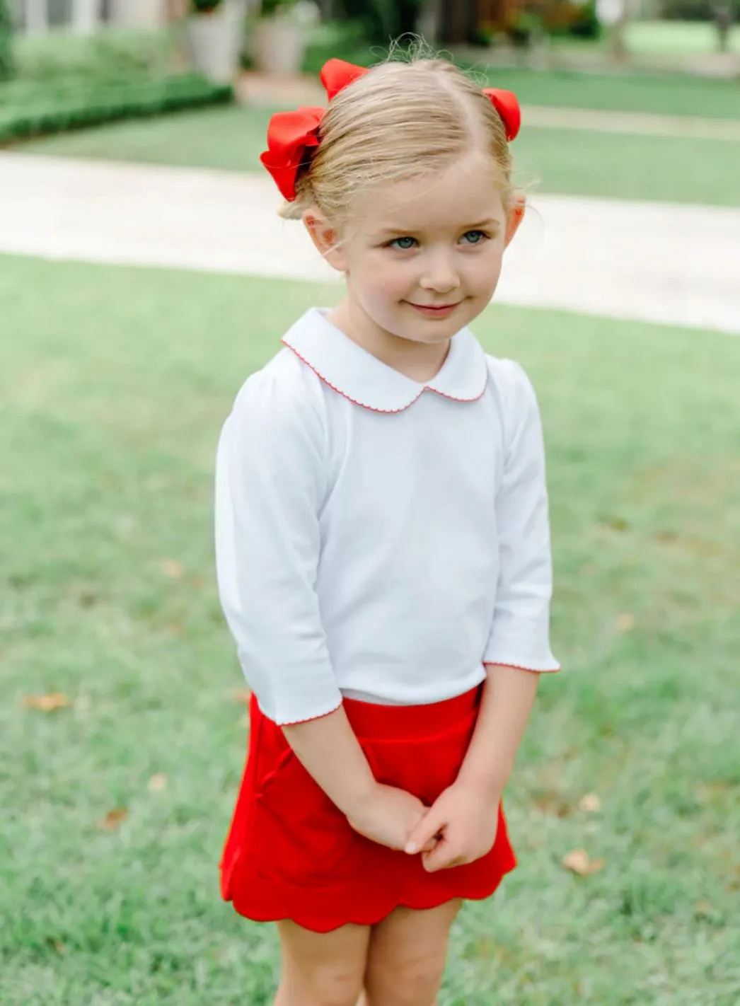 Ruffled Peter Pan 3/4 Shirt - Red