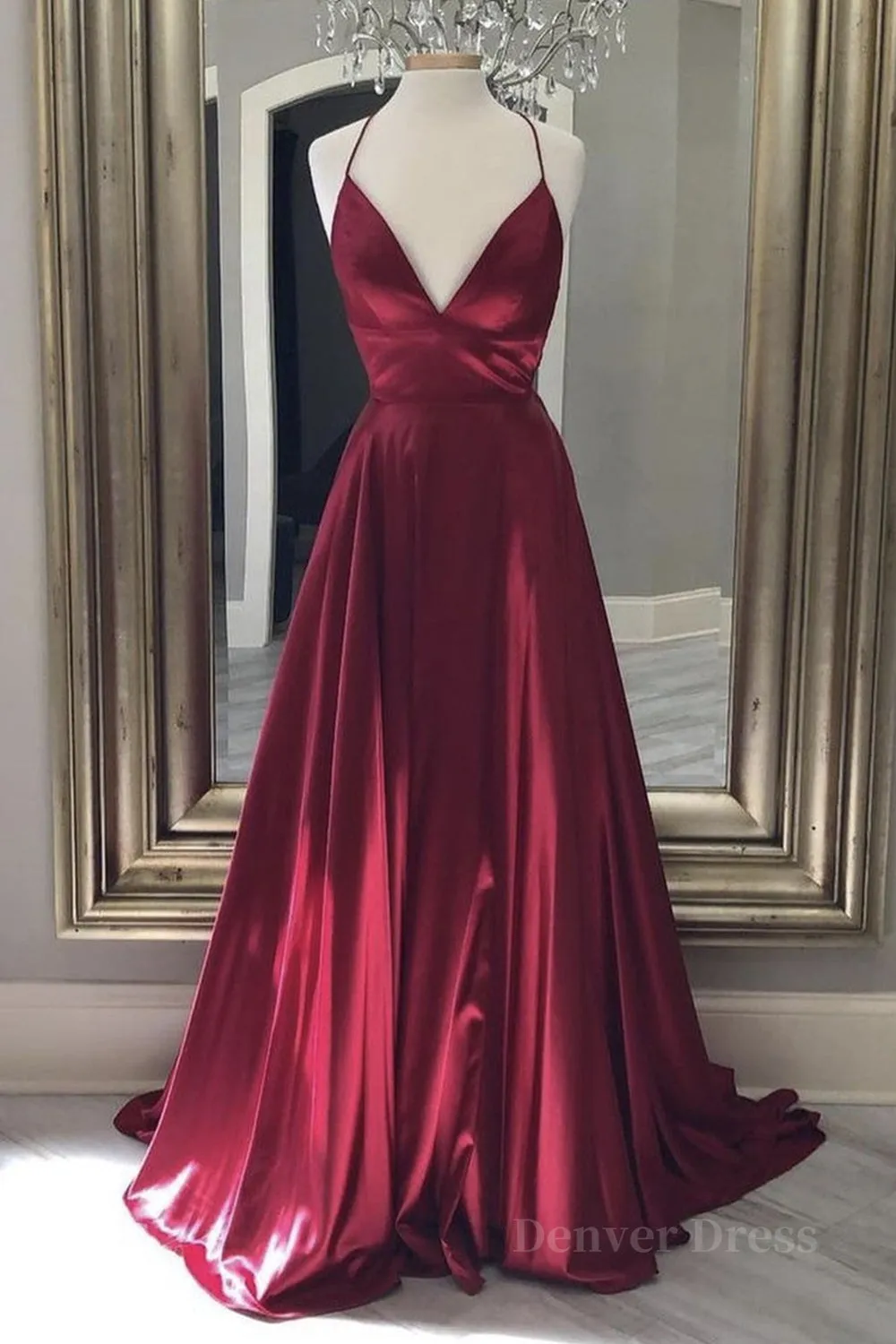 Simple A Line V Neck Backless Burgundy Long Prom Dresses Backless Burgundy Formal Graduation Evening Dresses