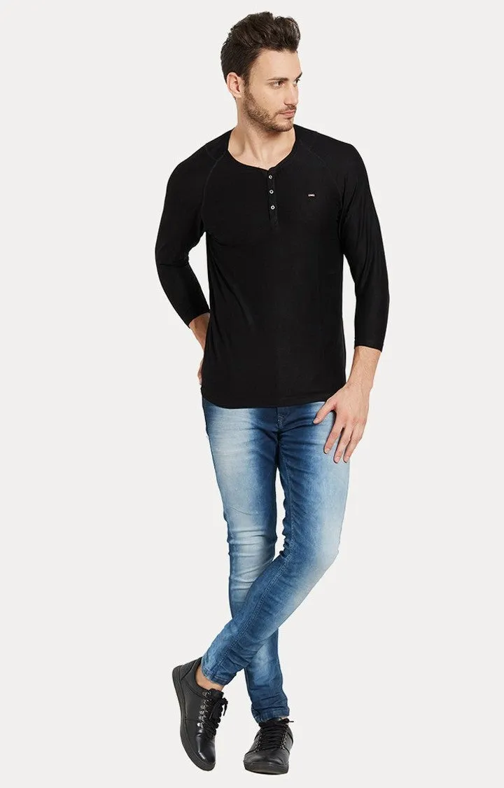 Spykar Black Solid Slim Fit Men T-Shirts