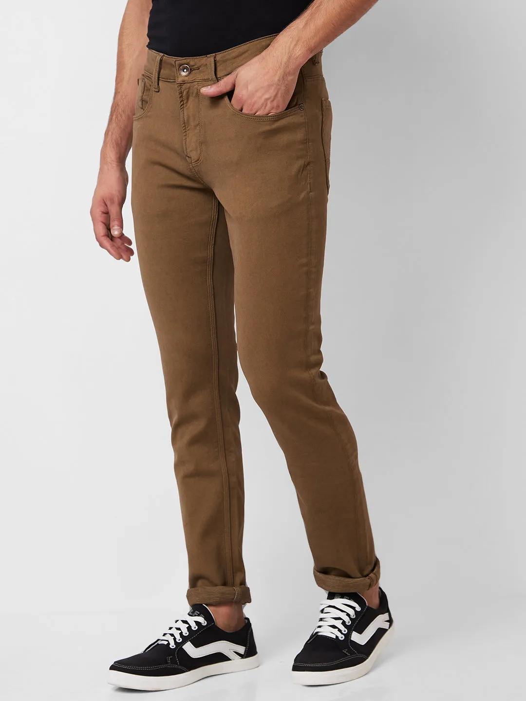 Spykar Low Rise Skinny Fit Khaki Jeans For Men