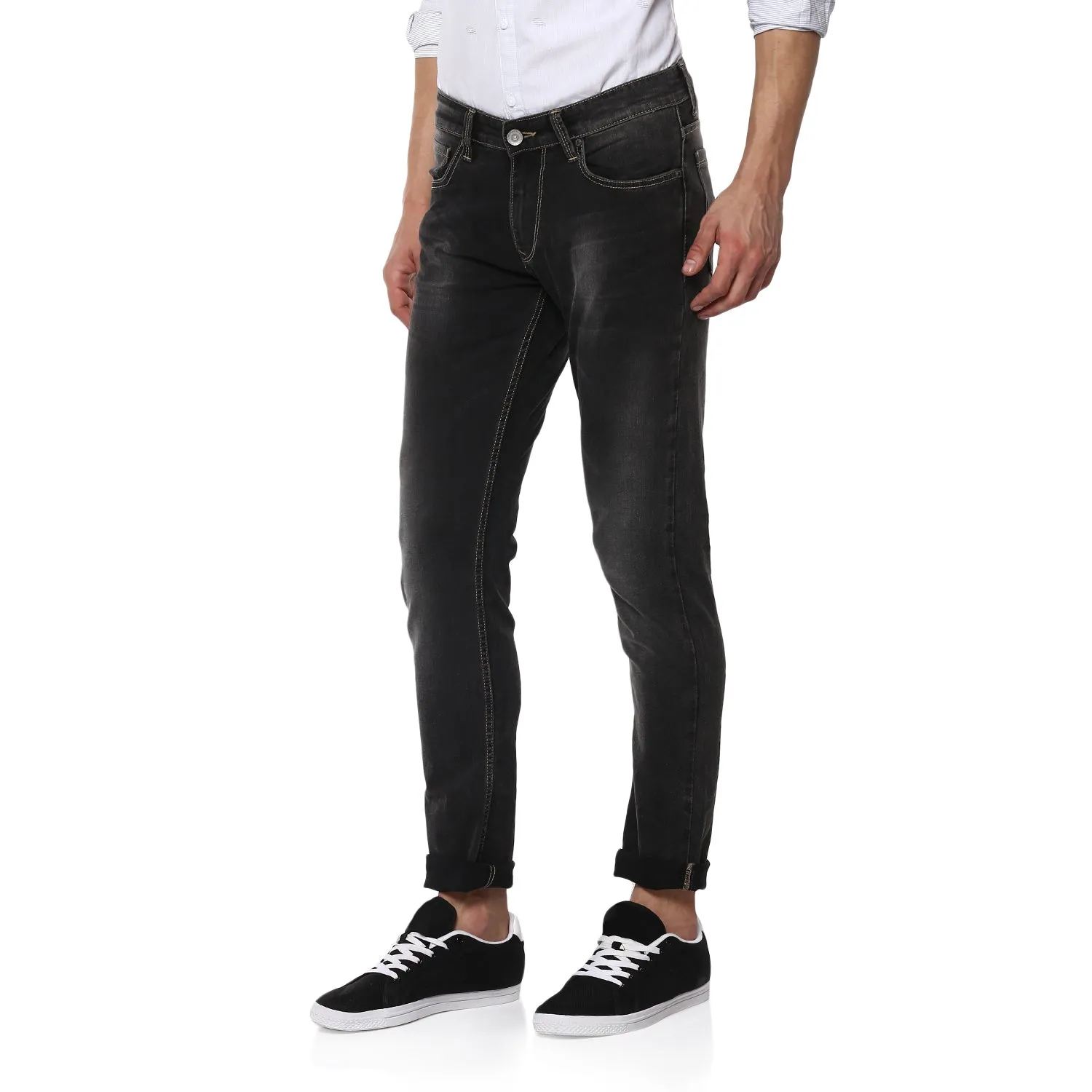 Spykar Men Black Cotton Slim Fit Narrow Length Jeans - (Skinny)