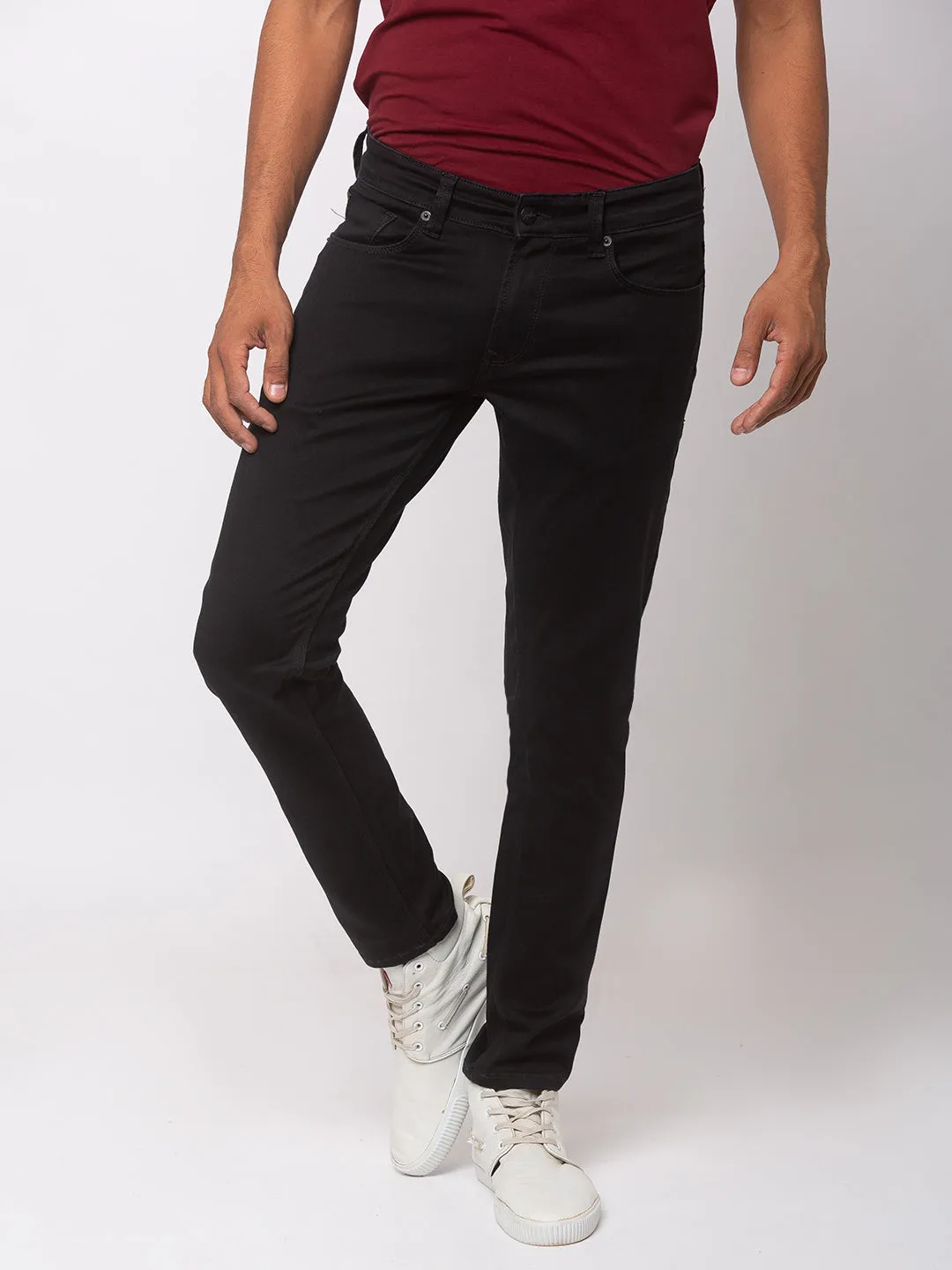 Spykar Men Black Cotton Super Skinny Fit Jeans