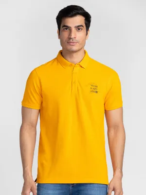 Spykar Men Chrome Yellow Cotton Slim Fit Polo Plain T-Shirt