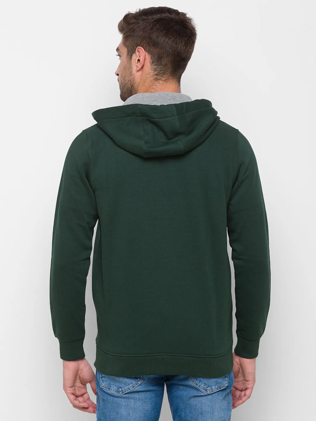 Spykar Men Green Cotton Full Sleeve Hooded Sweatshirt