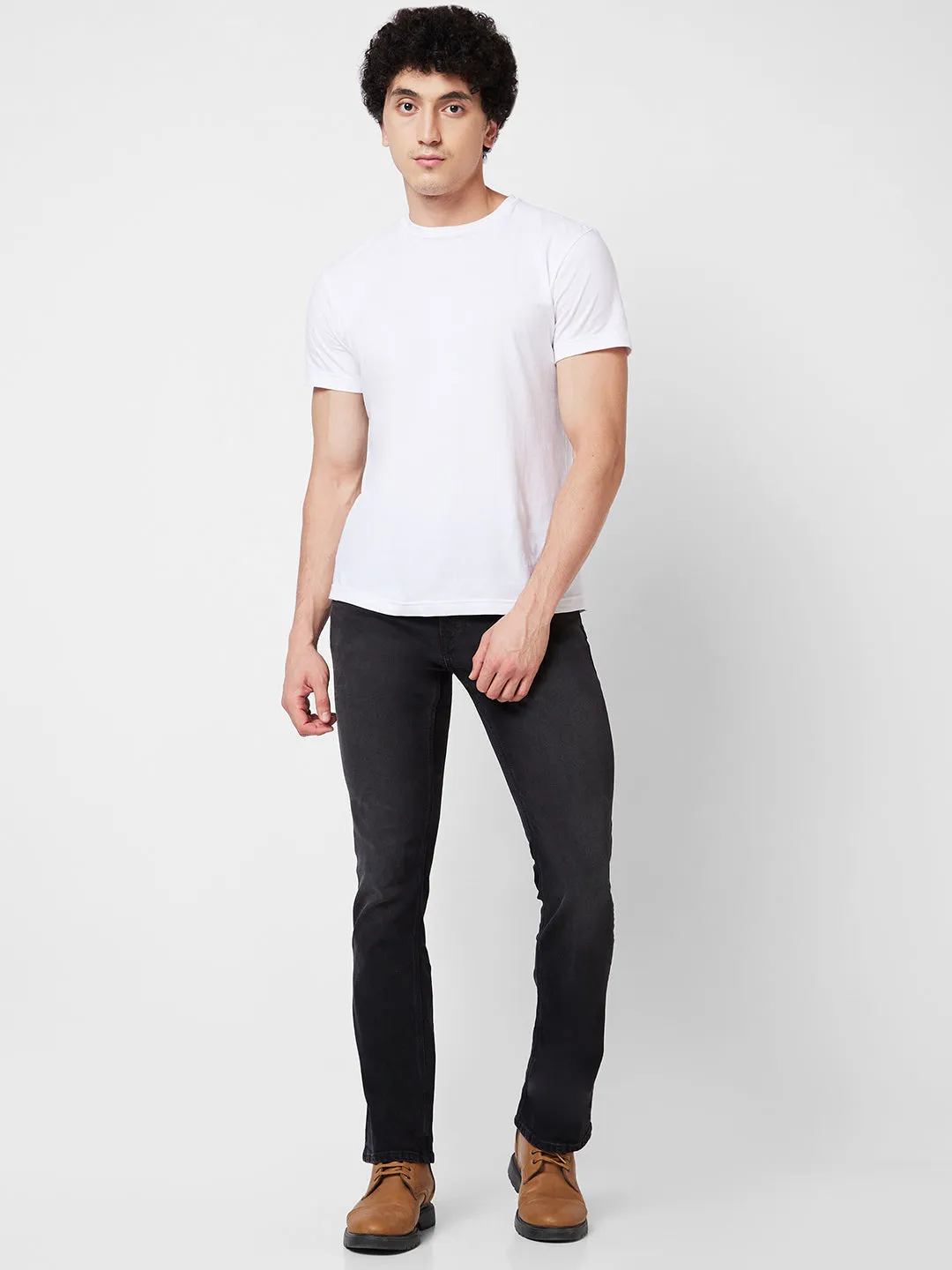 Spykar Mid Rise Bootcut  Black Jeans For Men