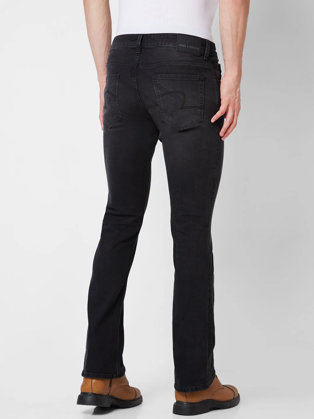 Spykar Mid Rise Bootcut  Black Jeans For Men