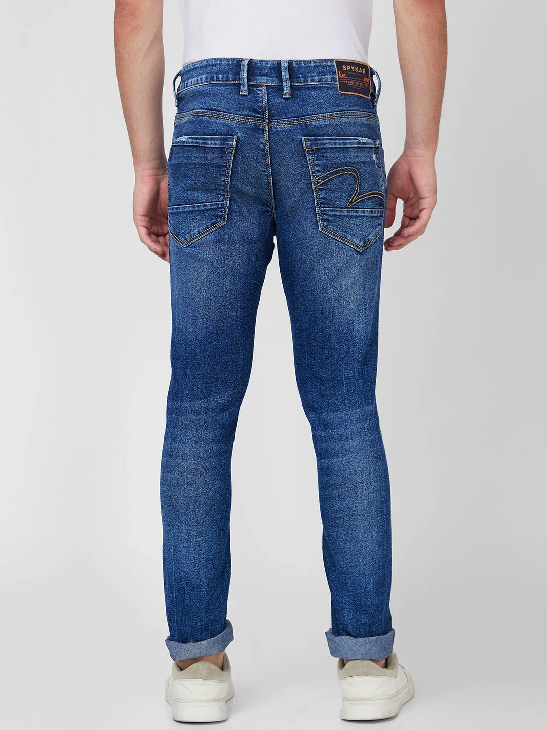 Spykar Mid Rise Tapered Fit Blue Jeans For Men