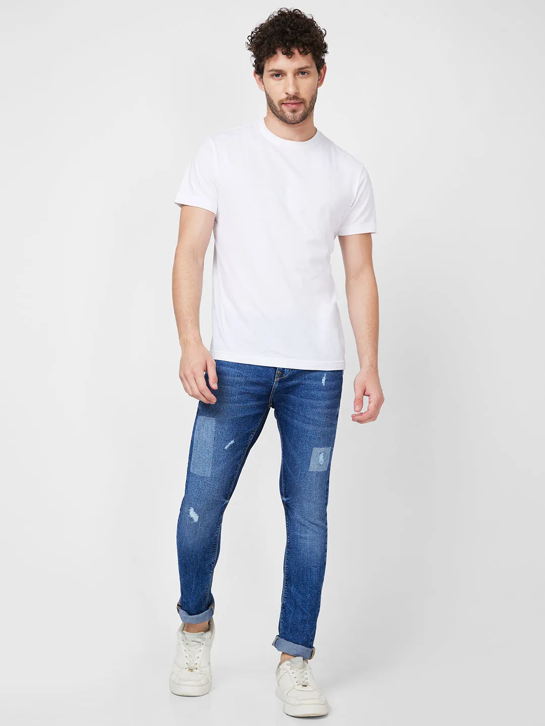 Spykar Mid Rise Tapered Fit Blue Jeans For Men