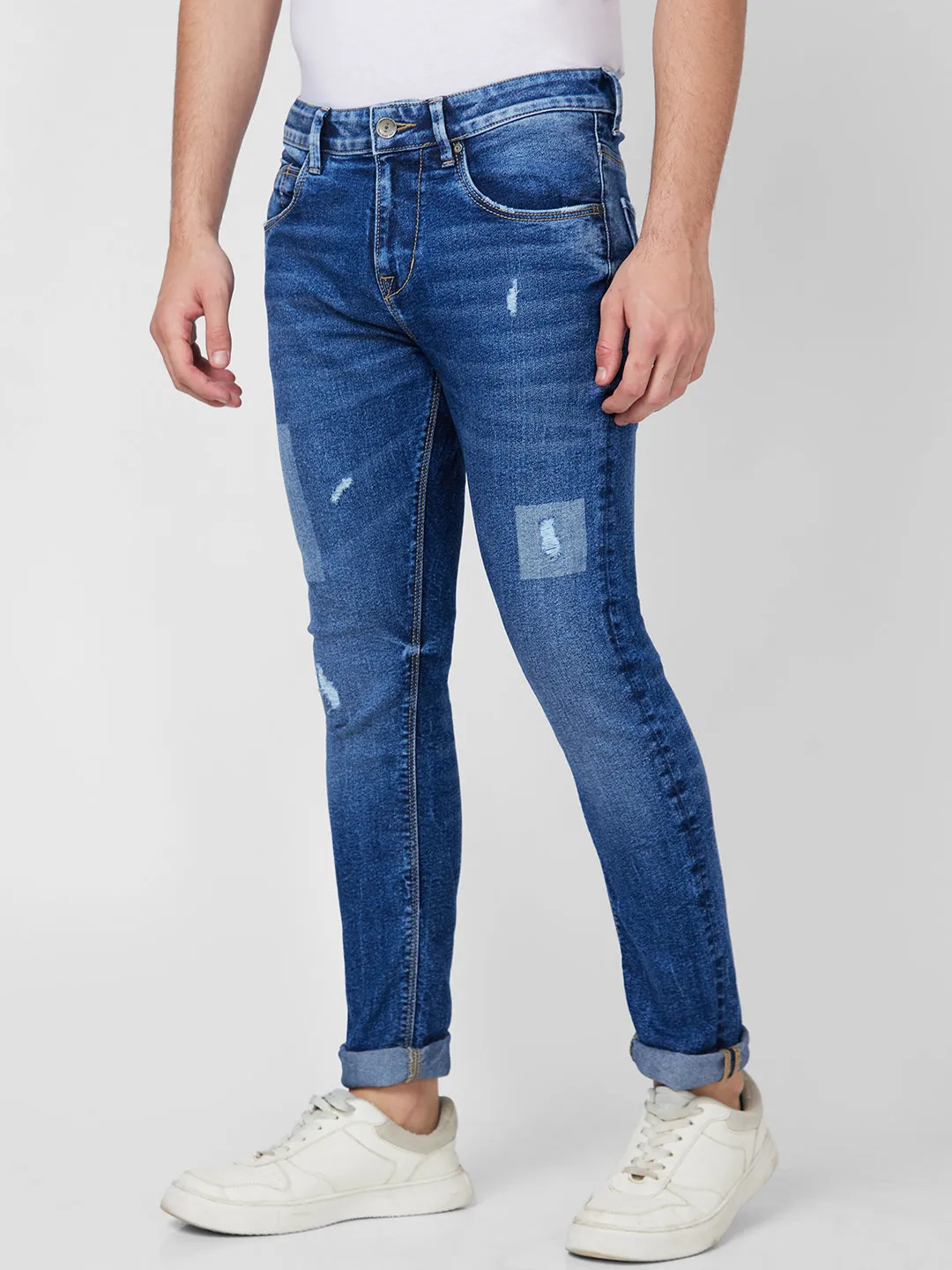 Spykar Mid Rise Tapered Fit Blue Jeans For Men