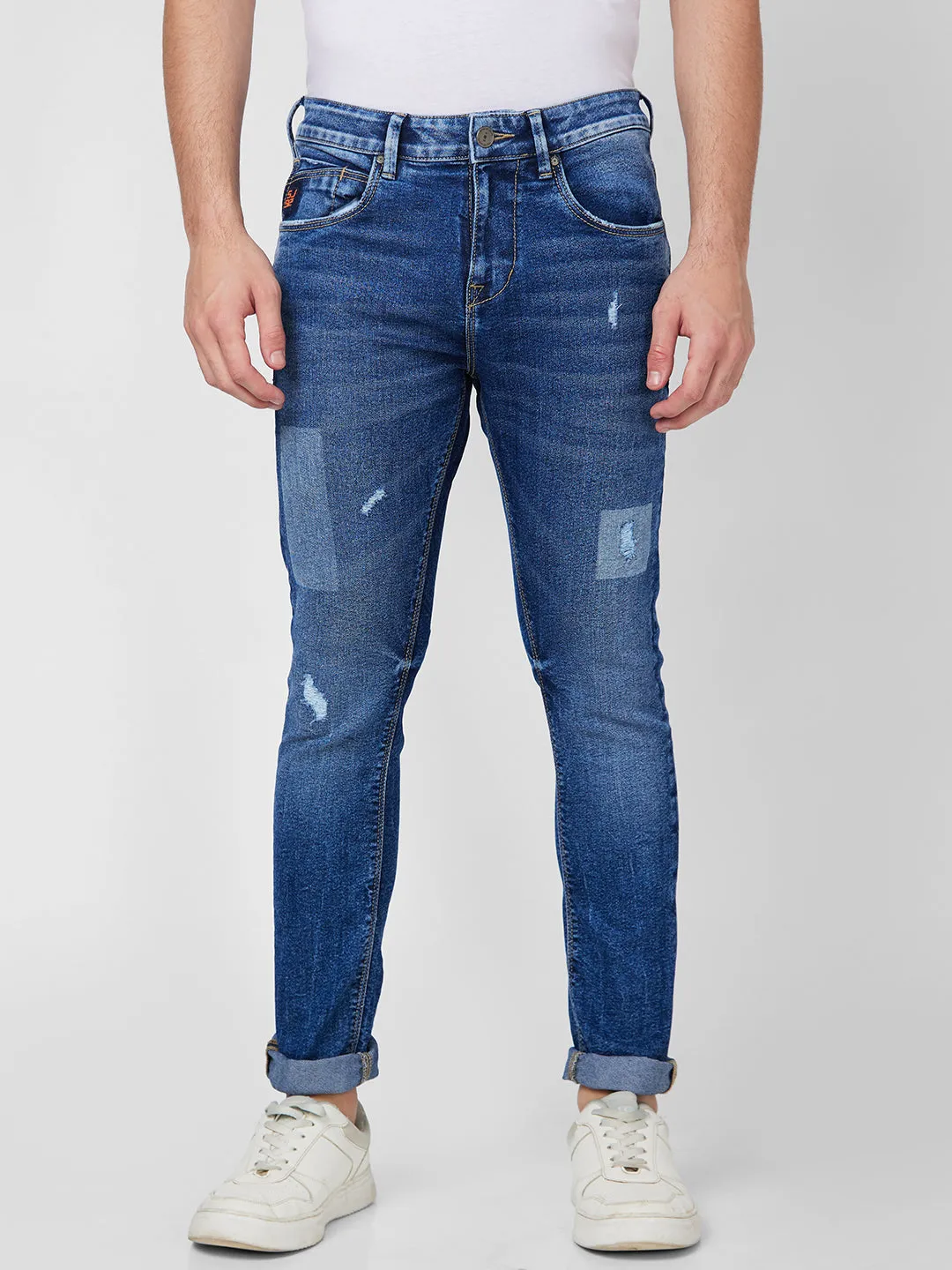 Spykar Mid Rise Tapered Fit Blue Jeans For Men