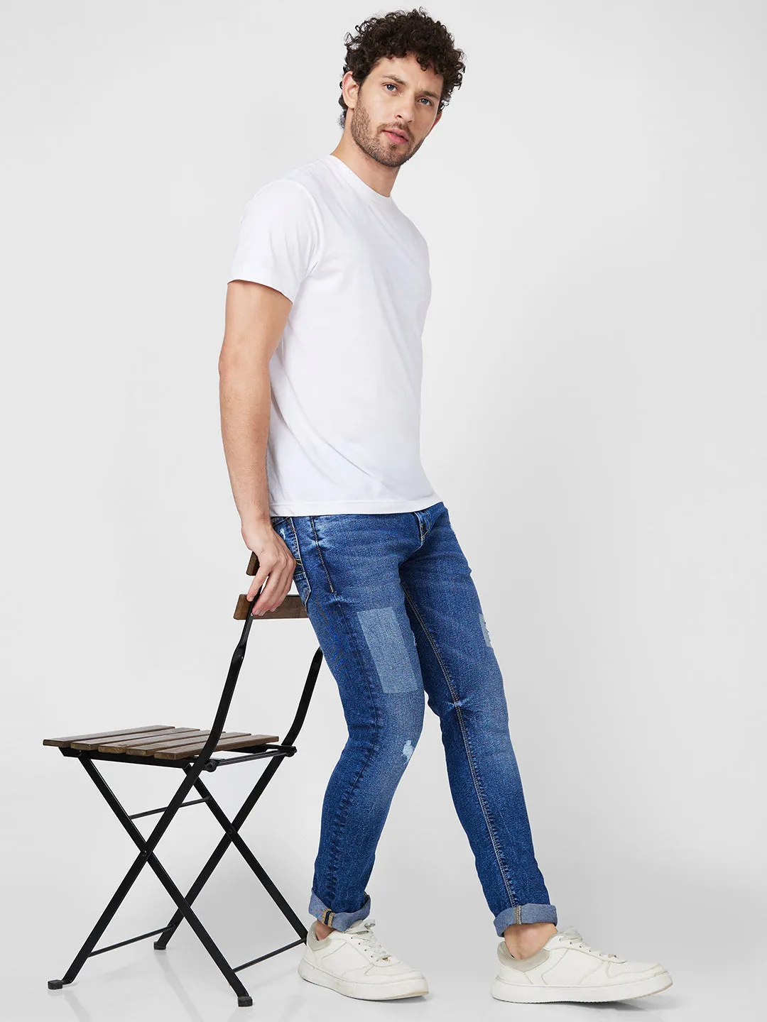 Spykar Mid Rise Tapered Fit Blue Jeans For Men