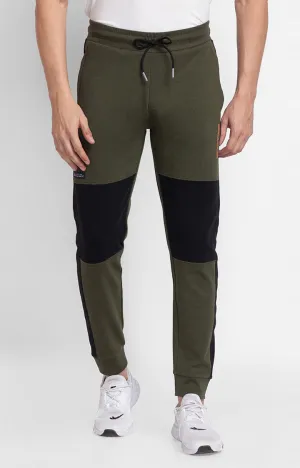 Spykar Olive Melange Cotton Slim Fit Trackpant For Men