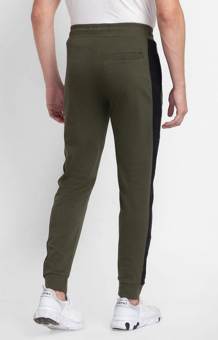 Spykar Olive Melange Cotton Slim Fit Trackpant For Men