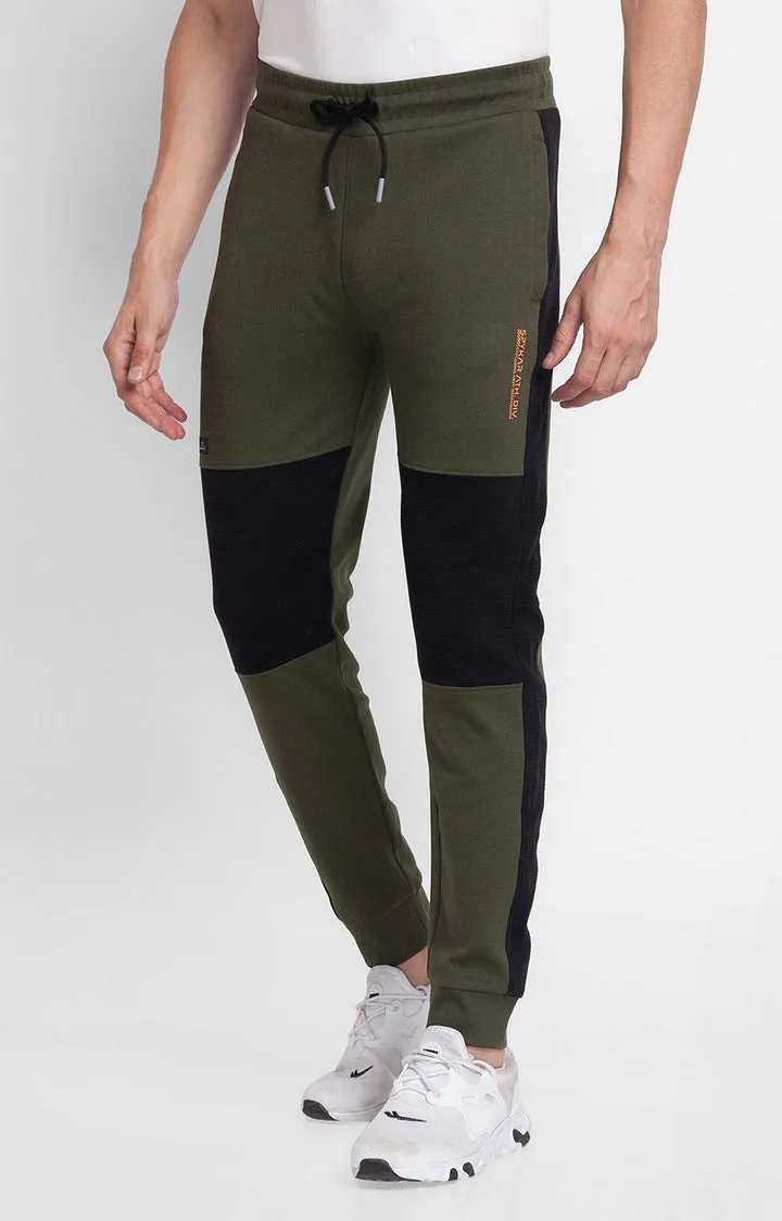 Spykar Olive Melange Cotton Slim Fit Trackpant For Men