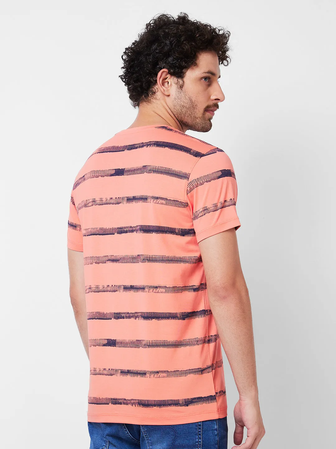 Spykar Round Neck Half Sleeves Peach T-Shirt  For Men