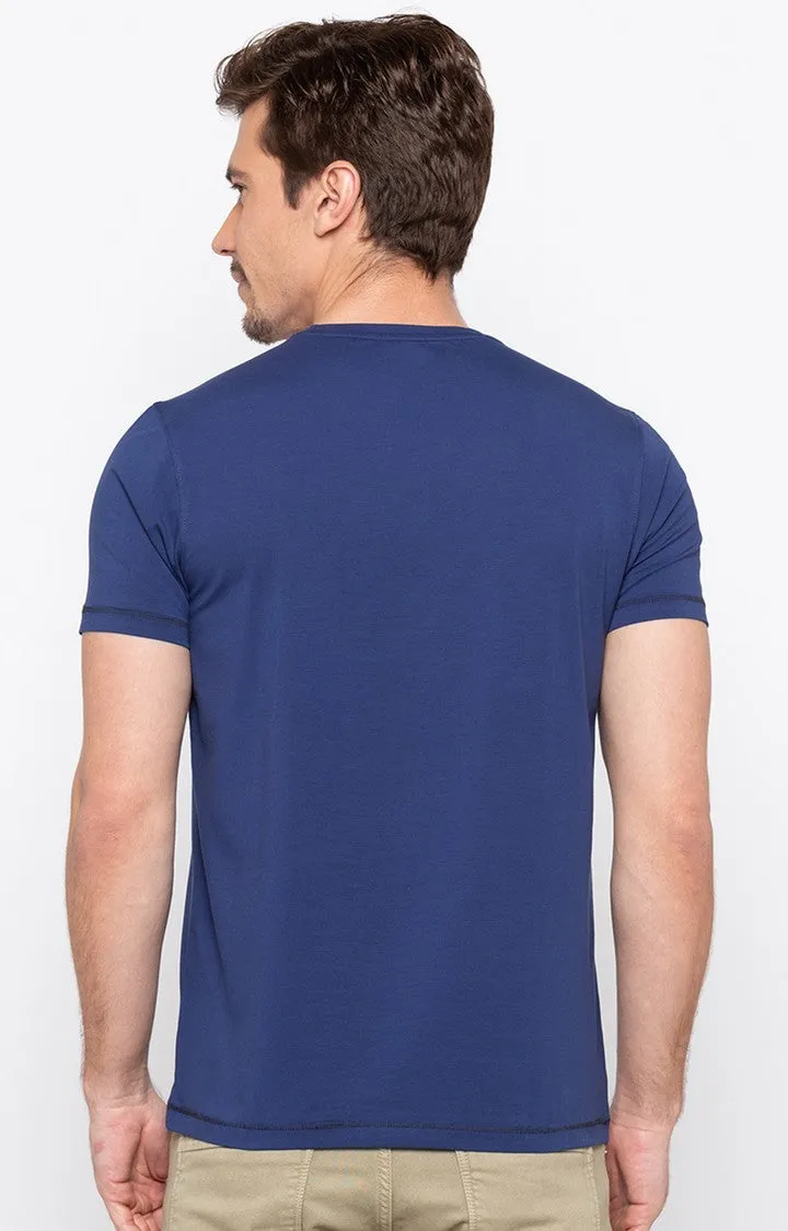 Spykar Royal Blue Printed Slim Fit Men T-Shirts