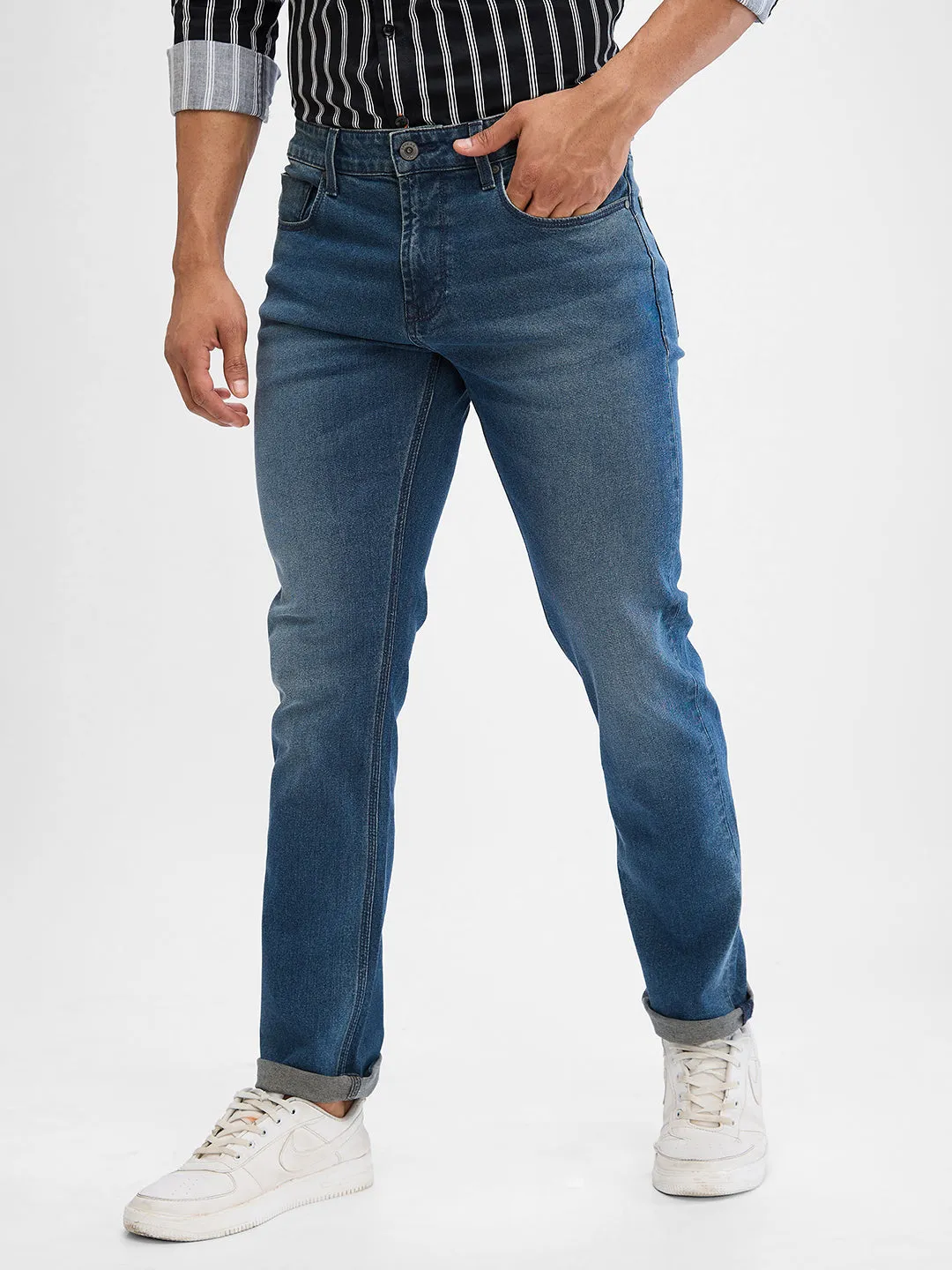 Spykar Vintage Blue Regular Jeans For Men