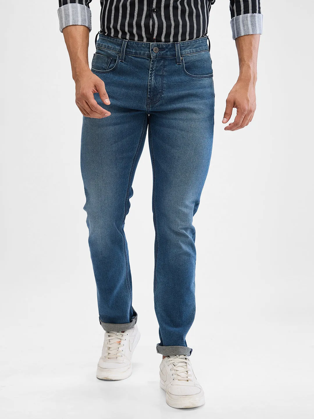 Spykar Vintage Blue Regular Jeans For Men