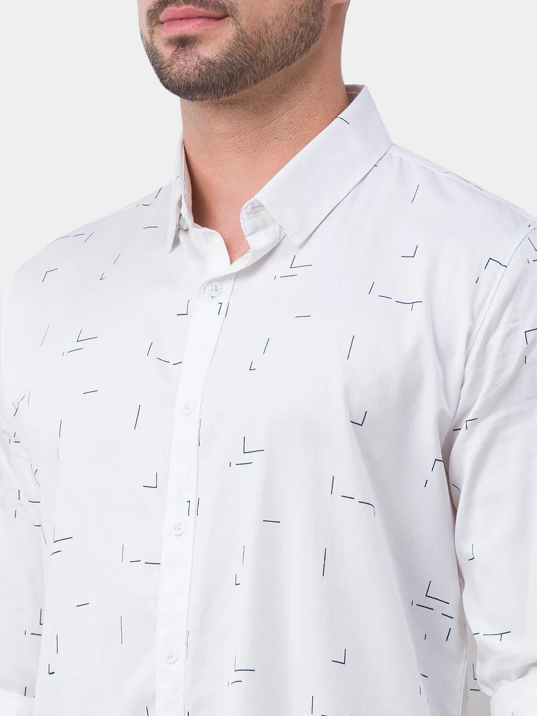 Spykar White Satin Full Sleeve Printed Shirt For Men