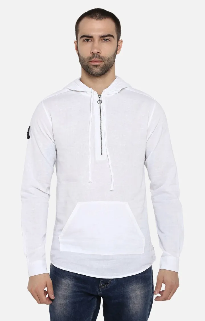 Spykar White Solid Slim Fit Hoodies