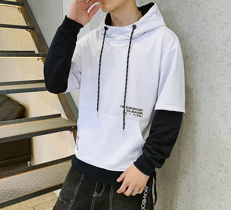 Streetwear Mens Hoodies Sweatshirts Ribbons Casual Hooded Sweatshirt Men 2021 Spring Pullover Hoodies