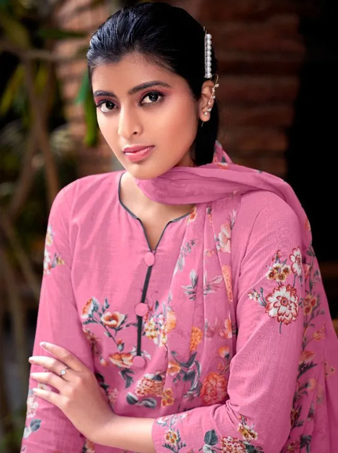 Unstitched Cotton Linen Printed Suit Material with Chiffon Dupatta