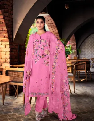 Unstitched Cotton Linen Printed Suit Material with Chiffon Dupatta