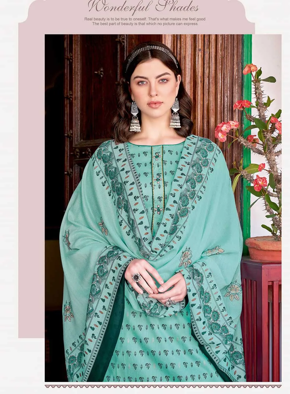 Unstitched Green Pure Cotton Suits Dress Material