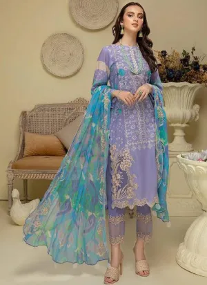 Unstitched Purple Cotton Pakistani Style Suits Dress Material