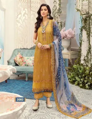 Unstitched Yellow Cotton Pakistani Style Suits Dress Material