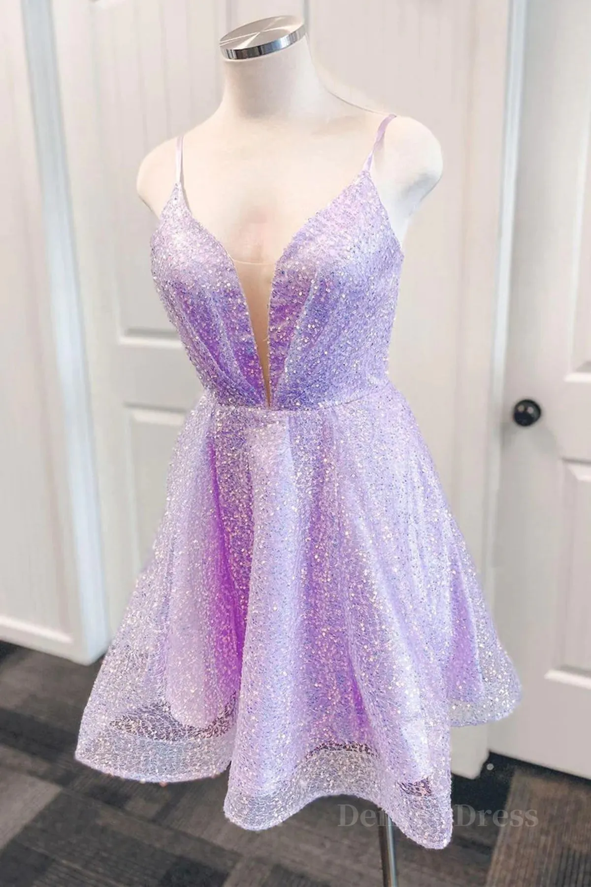 V Neck Short Purple Prom Dresses Short V Neck Purple Formal Homecoming Dresses