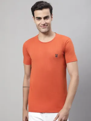 Vimal Jonney Round Neck Cotton Solid Rust T-Shirt for Men