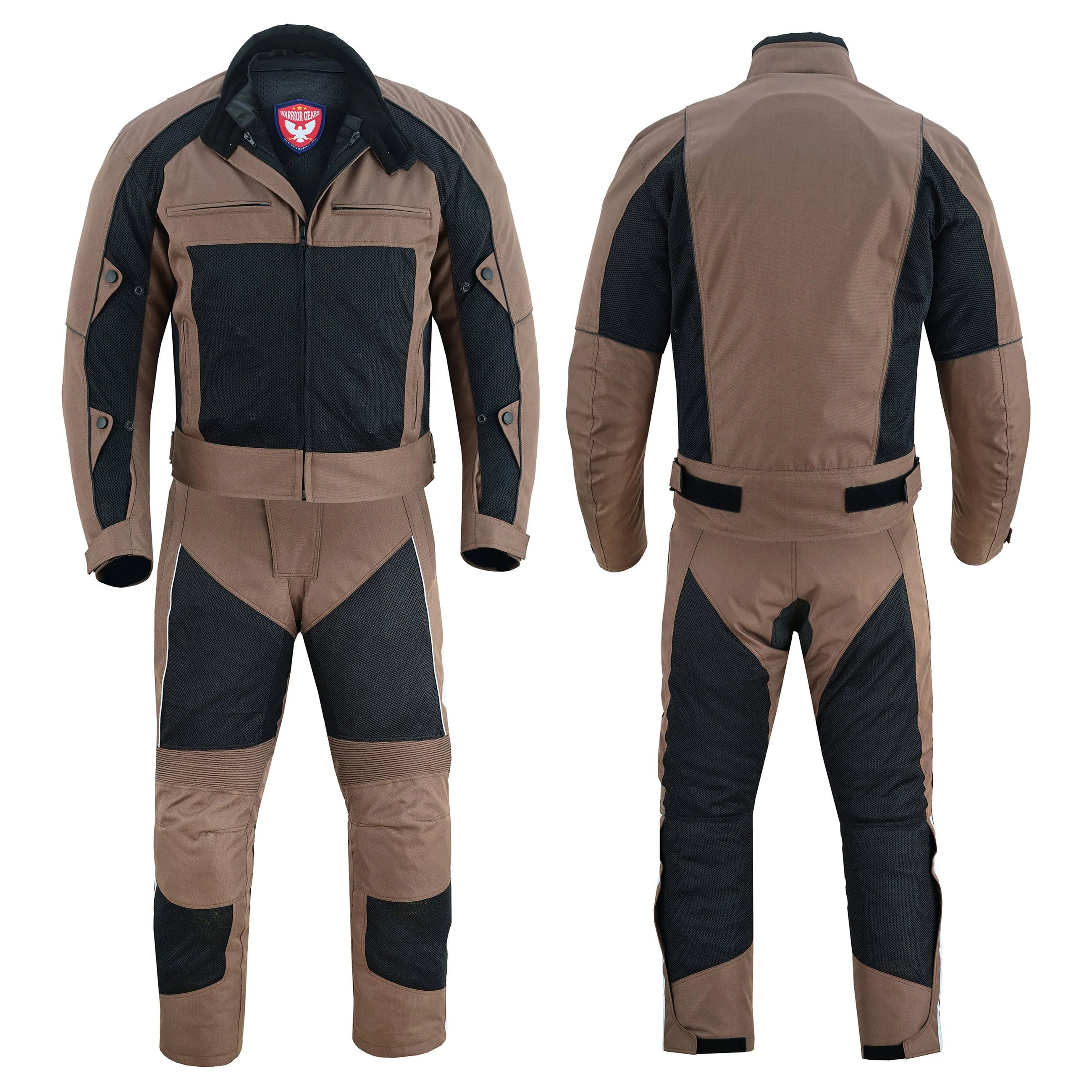 Warrior Gears® Air Mesh Motorbike Suits for Men, Breathable Textile Motorbike Jacket and Trouser with Removable Lining and CE Armours - Black & Brown