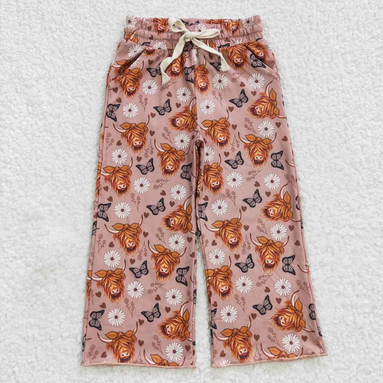 western girl highland cow butterfly print drawstring pants P0144