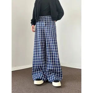 Wiaofellas  -  Autumn Casual Pants Men Oversized Fashion Retro Blue Plaid Pants Men Streetwear Korean Loose Wide Leg Pants Mens Trousers S-3XL