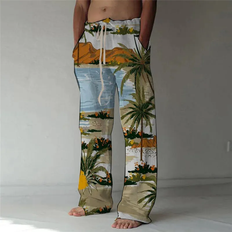 Wiaofellas  -  New Fashion Summer Linen Pants Men Trouser Spring Autumn Men Floral Print Joggers Male Casual Summer Pants Mens Sweatpants