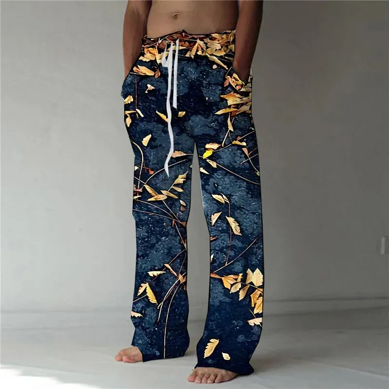 Wiaofellas  -  New Fashion Summer Linen Pants Men Trouser Spring Autumn Men Floral Print Joggers Male Casual Summer Pants Mens Sweatpants